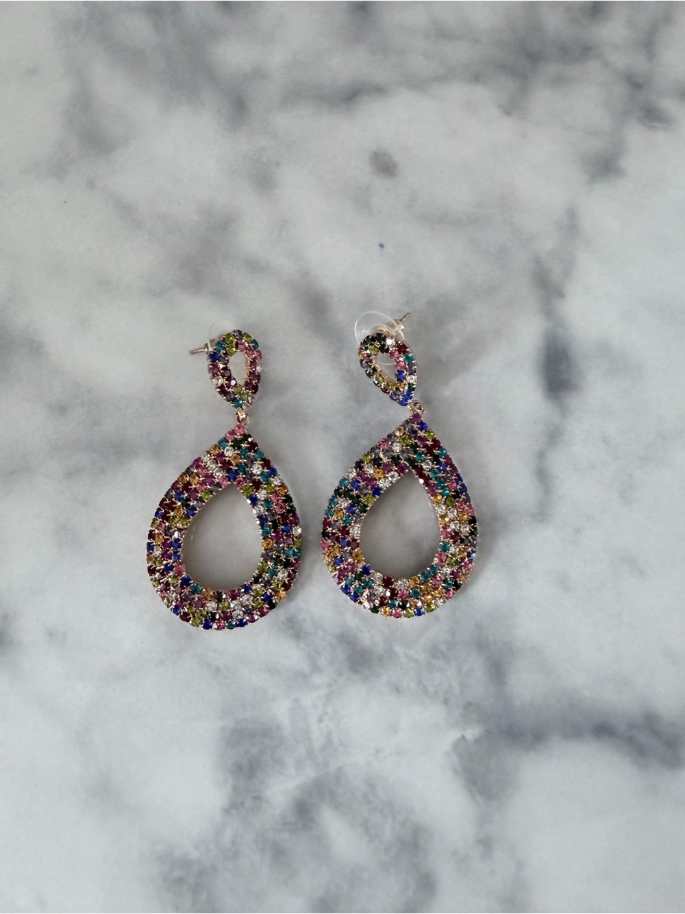 Multi-Color Teardrop Crystal Drop Earrings by